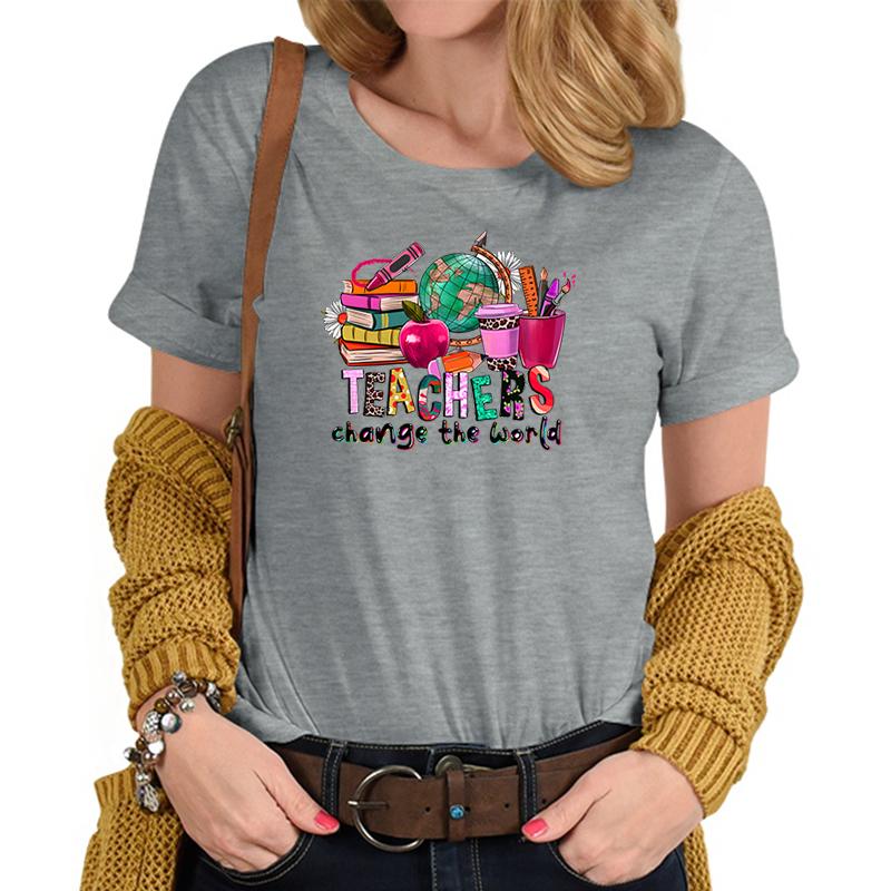 Teachers Change The World Print Tshirt FeUnisex Funny Teacher Gift TShirts Trendy World Design Casual Top Womens Clothing Sales