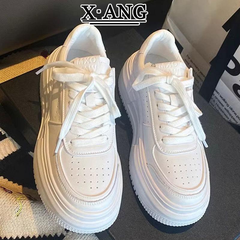 Leather board shoes children's spring new thick-soled heightening white shoes students versatile leisure sports