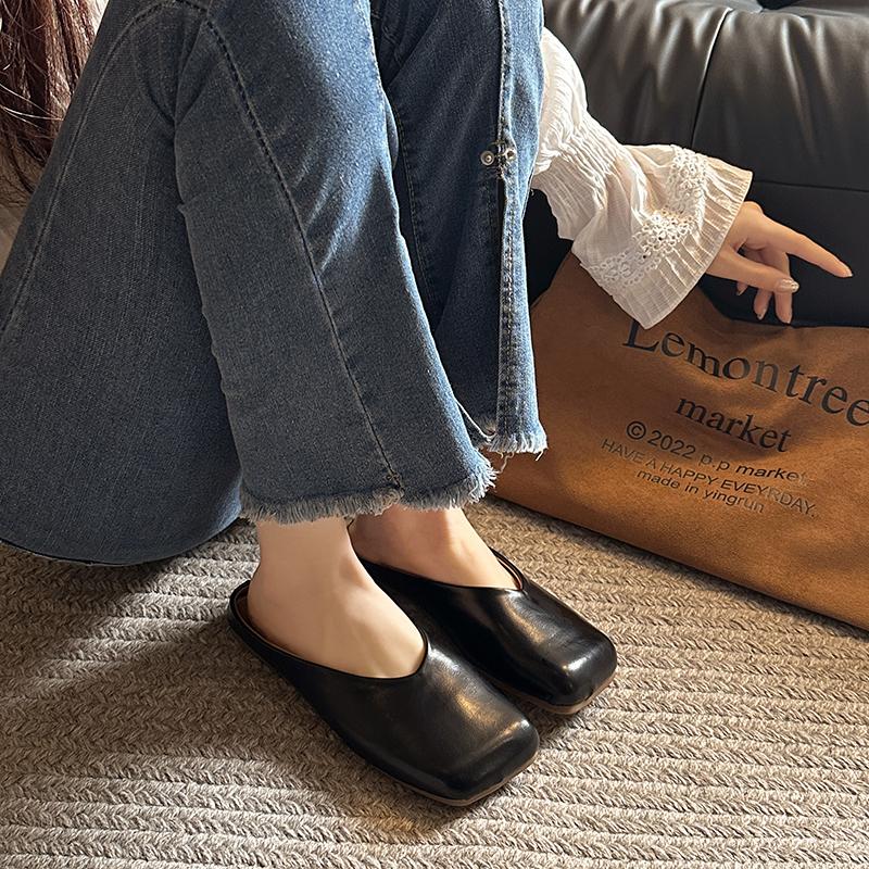 Fashion Square Toe Flats Mules Shoes Women Slippers Summer Slingback Sandals 2024 New Fashion Casual Flip Flops Zapatillas Female Slides