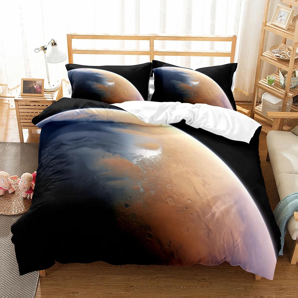 Comforter Enceladus Planet King Queen Solar System Bedding Set Rotate Universe Space Polyester Comforter