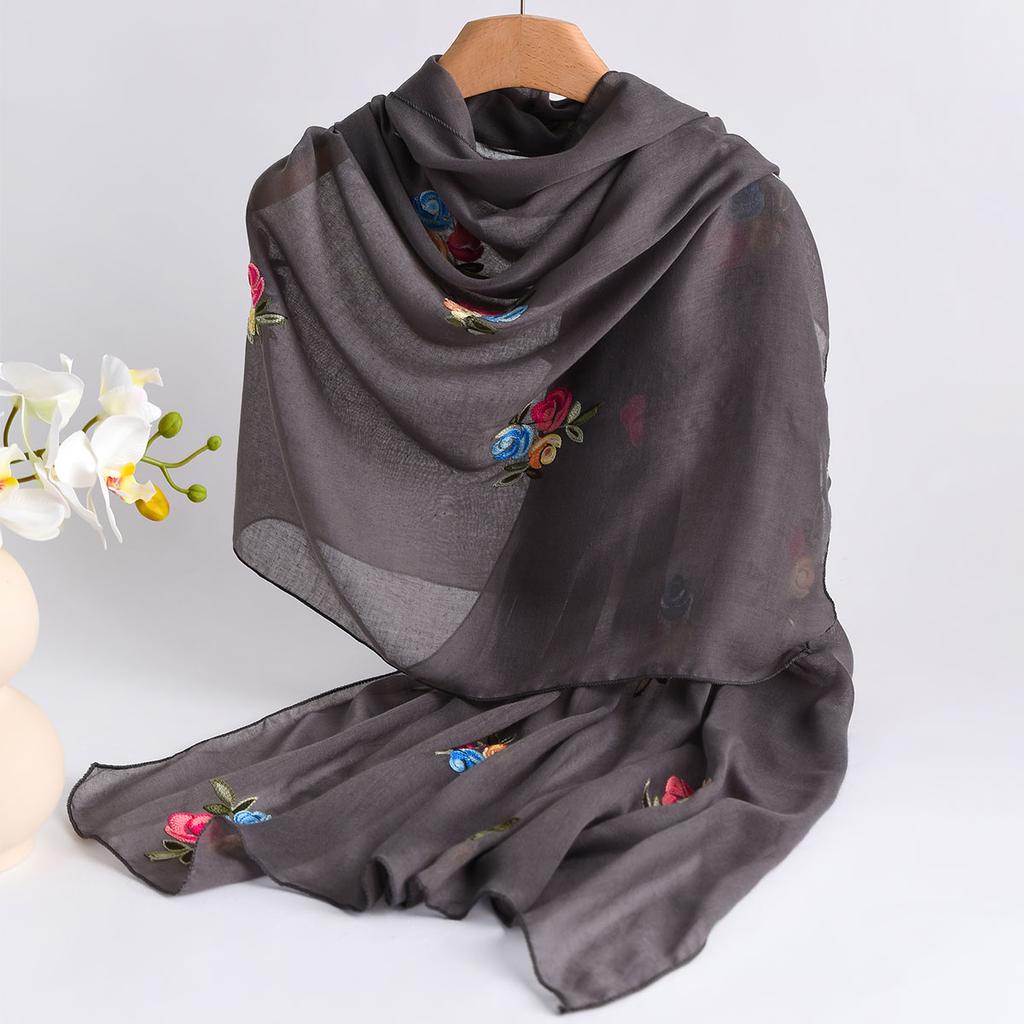 Spring Summer New Lightweight Breathable Cotton Linen Embroidery Scarf Ethnic Style Fashionable Soft Women'S Sunscreen Scarf