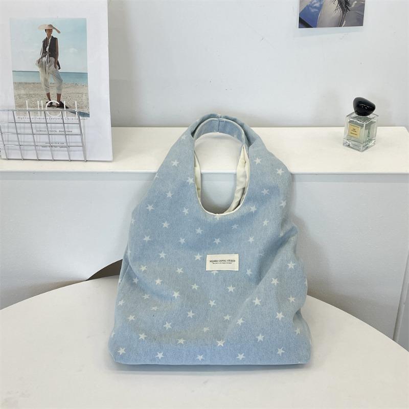 11 Fresh and Sweet Denim Star Printed Vest Bag Versatile Large Capacity Commuter Shoulder Bag Tote Bag