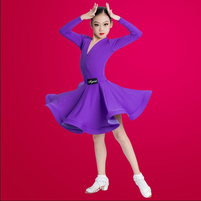 

Дитячий костюм для латиноамериканських танців, танцювальний костюм для дівчинки, дитячий тренувальний костюм, суцільний костюм з коротким рукавом для латиноамериканських танців для дівчинки 140