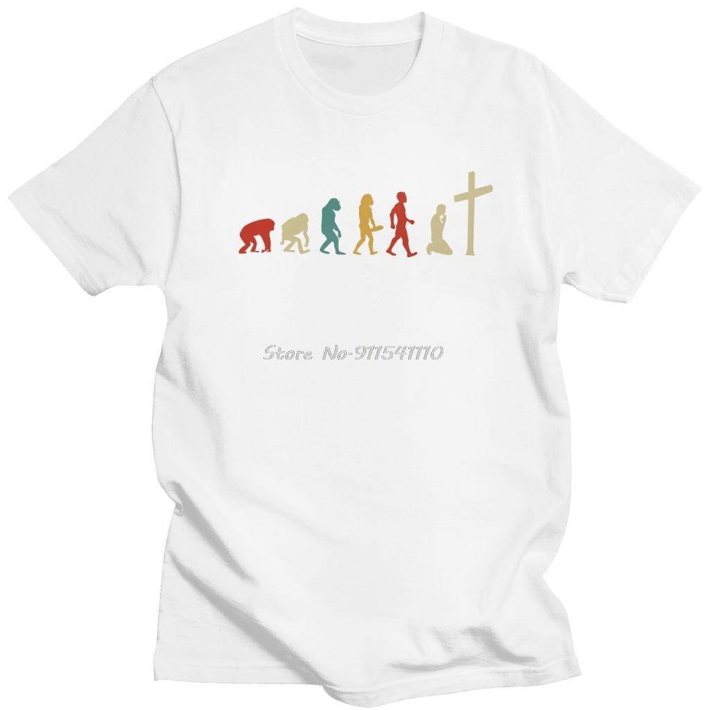 Funny Evolution Of Religion Jesus Men T Shirt Preshrunk Cotton Faith Christianity God Tee Short Sleeve Religion Tshirt Apparel