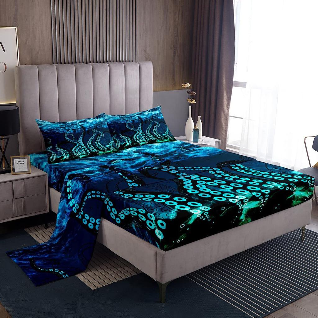 Color Dog Paw Print Pattern Bed Hat Four-Piece Bedding Set Bedroom Dormitory Bedding Decoration