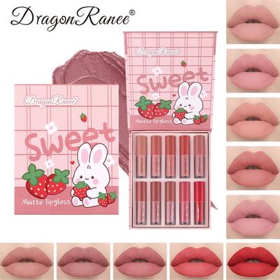 10-piece Lip Gloss Cartoon Set, Not Easy To Stick To Cups, Velvet Matte Lip Gloss Liquid Waterproof Lipstick Matte Cute Set Box