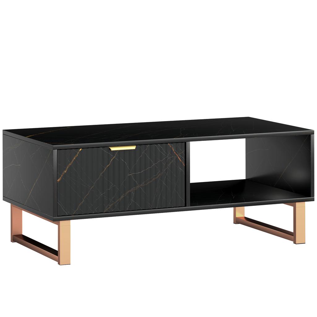 Elegant Marble Effect Storage Coffee Table - Black