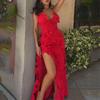 Womens Elegant Sleeveless V-Neck Maxi Dress With Ruched Detail High Waist Solid Color Chic Party