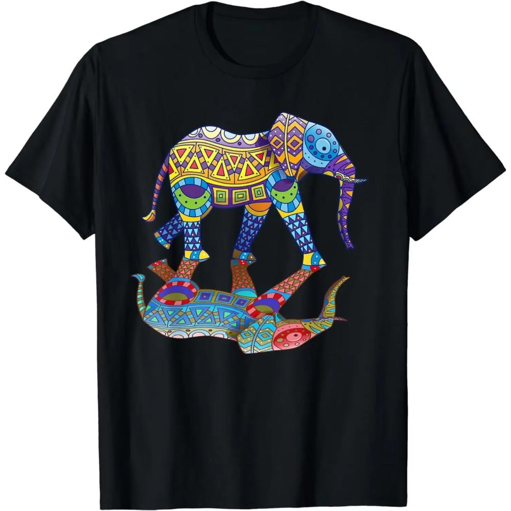 Colorful Indian Elephant Spring Color Festival Gift T-Shirt Festival Wear Clothes  Women Clothing  Graphic T Shirts  Camisetas