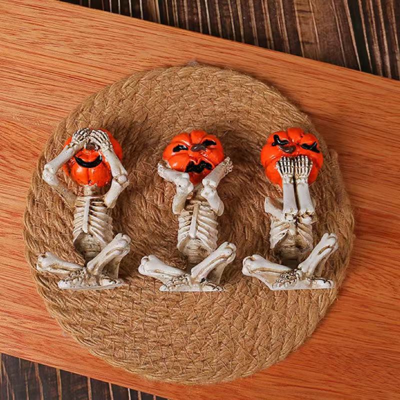 Halloween Pumpkin Skull Statue – Unique Spooky Home Decor Accessory – Frightening Doll for Shelf, Mantle or Entryway Decoration