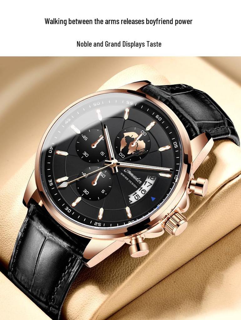 Herren Vollautomatische Wasserdichte Leuchtende Kalender Quarz Uhr