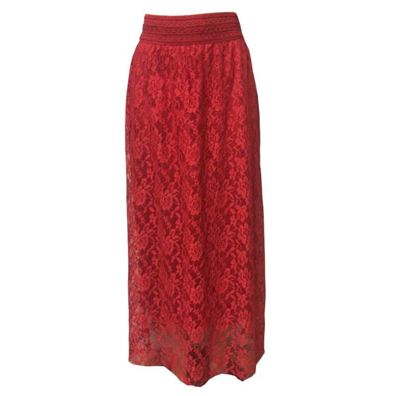 European & American Style Slim Fit High Waist Hollow Lace Mid-Length Swing Skirt