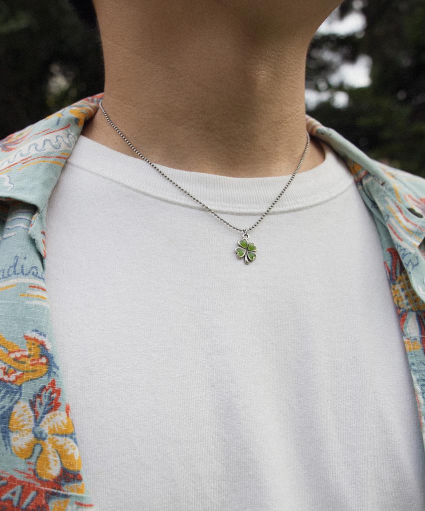 Linger Piece [Unisex] Green Heart Clover Vintage Necklace