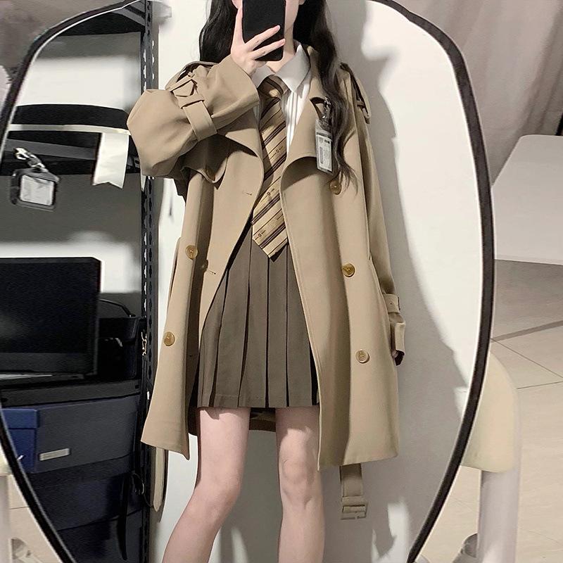 Women's Fashion Classic Slim-Waist Windbreaker Jacket - Simple Loose Casual Solid Color with Double Breasted and Chic Sleeves