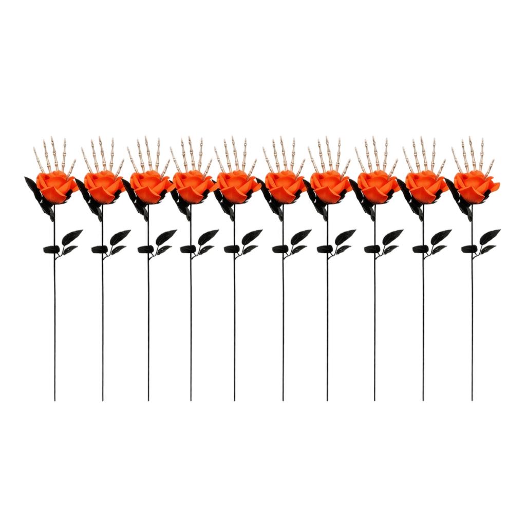 10 Piece Skeleton Hand Artificial Rose Flower Insert Branch Decorative Props for Halloween Horror Party Ghost Festival Table Centerpiece