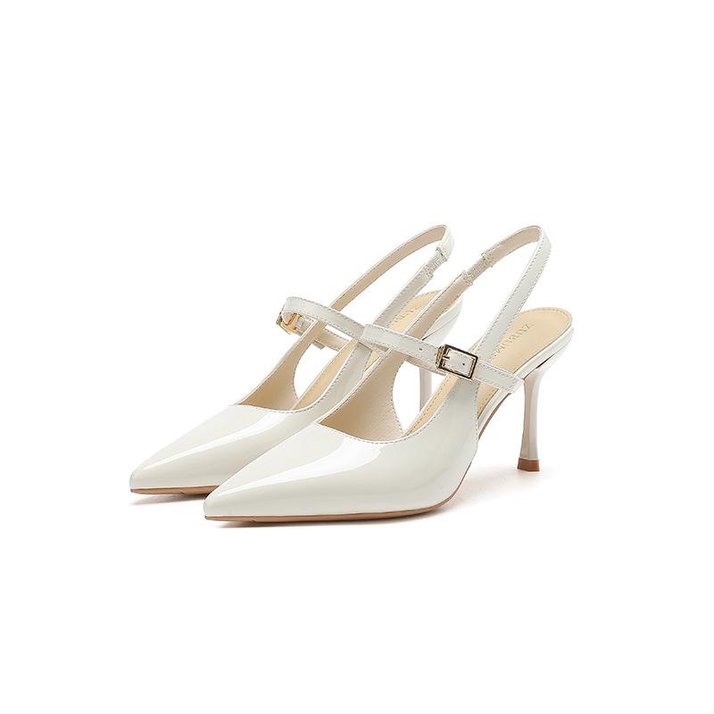 2024 Summer New Women's Sandals Patent Leather High Heels Footwear Elegant Slingback Pointed Stiletto Heels Party Lady Shoes