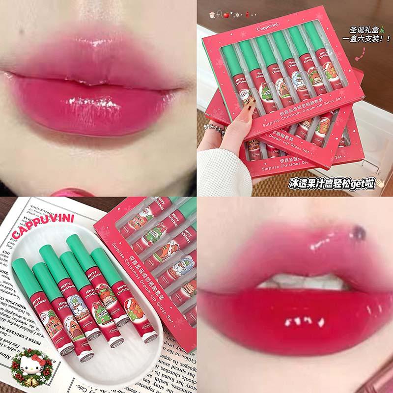 Cappuvini Christmas Surprise 6 Piece Liquid Lipstick Gift Set Matte Velvet Long Wearing Festive Colors Holiday Party Present 12g
