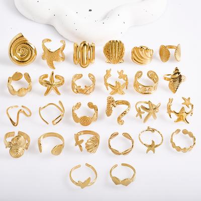 Real Gold Plated Sea Animal Ring Open Adjustable Stainless Steel Rings For Women Men Accessories PVD Ocean Beach Jewelry Anillos