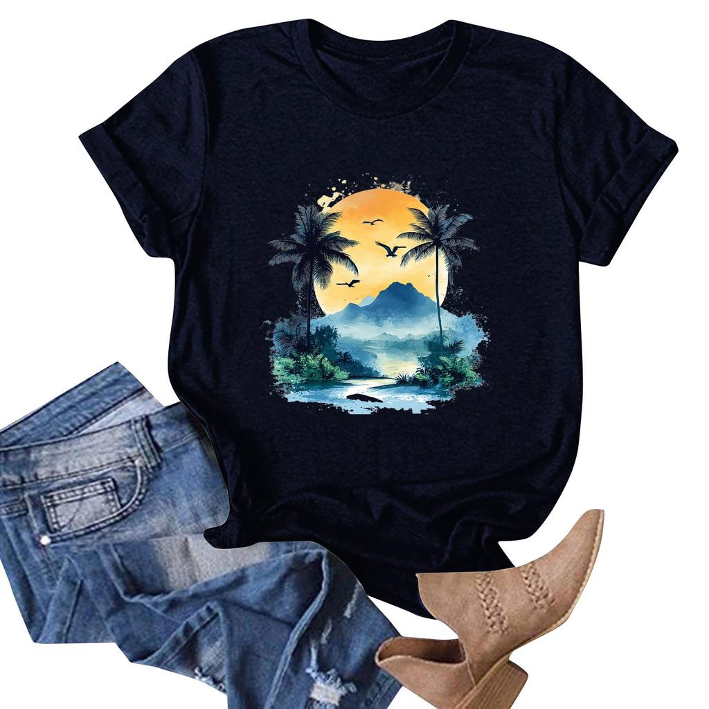 Women's Hawaiian Floral Print Short Sleeve T-Shirt Top