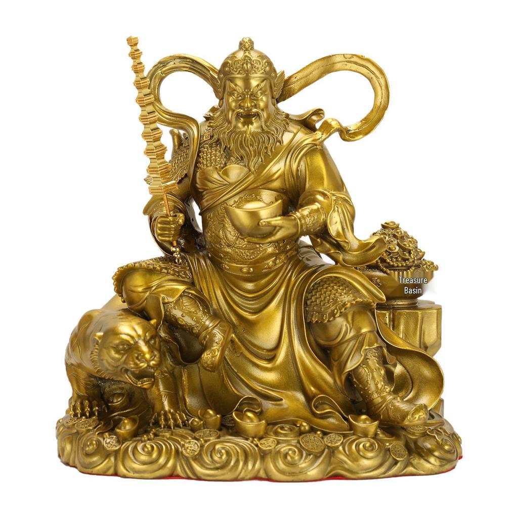 Brass Statue of Zhao Gongming Riding Tiger - God of Wealth, Five Roads Luck Attractor