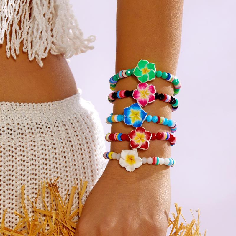 Bohemian Colorful Flower Charm Bracelets For Women Adjustable Pull String Summer Vacation Bangles Girls Party Jewelry Gift