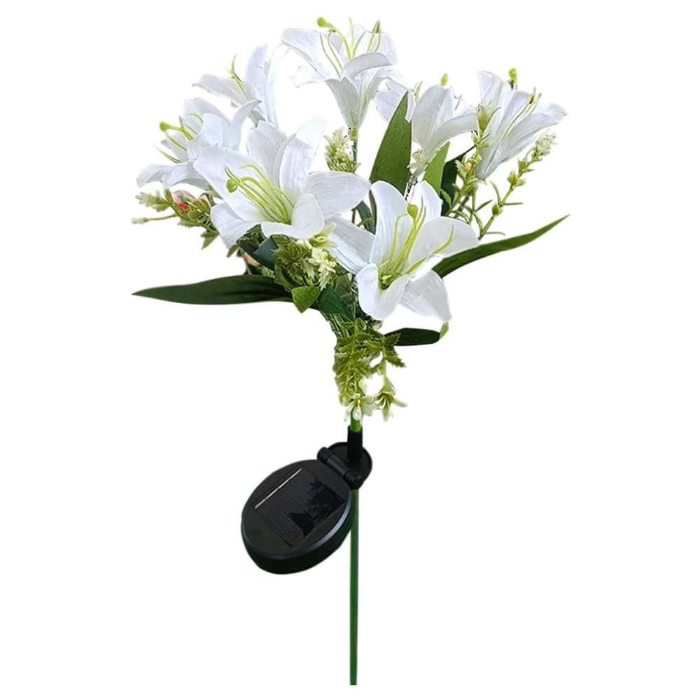 Flowers Solar Light 7Head Lily Solar Flower Lights With Warm White Light, Outdoor Solar Garden Decoration Lawn Light Stake Light