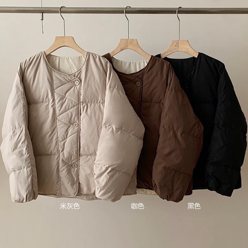 Crew neck small down jacket women's winter fashion literary diamond thickened white duck down warm bread jacket