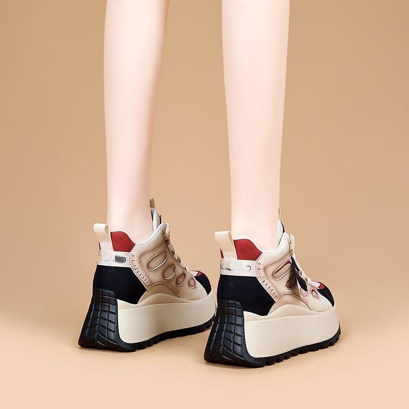 Retro inner height-increasing dad shoes autumn new lightweight sports velvet cotton shoes platform-soled high-top shoes