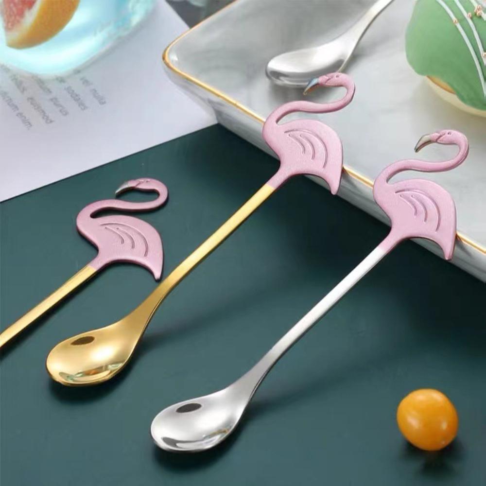 Creative Coffee Spoons Stainless Steel Flamingo Titanium-plated Paint Mixing Spoon Hanging Cup Mini Spoon