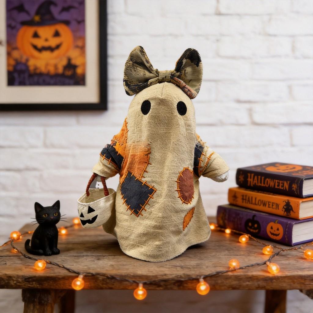 Halloween Decor Pumpkin Ghost Plush Figure With Pp Cotton Filling For Spooky Home Display