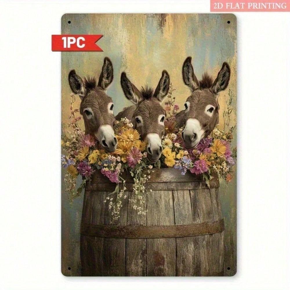 Vintage Donkey Metal Poster Farm Wall Decor Retro Sign Bar Gift