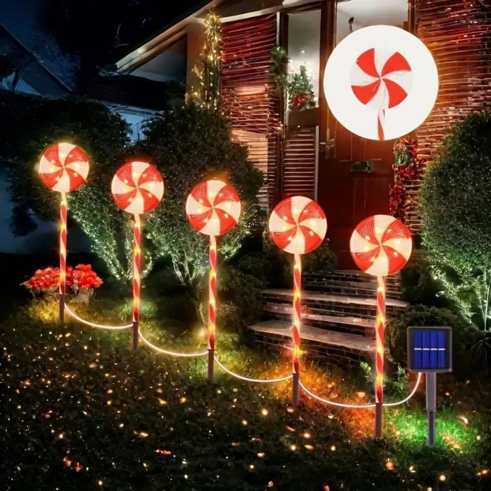 

LED Solar Candy Stake Waterproof Outdoor Christmas Lights - Decorative Lollipop Lights for Garden, Courtyard, and Lawn