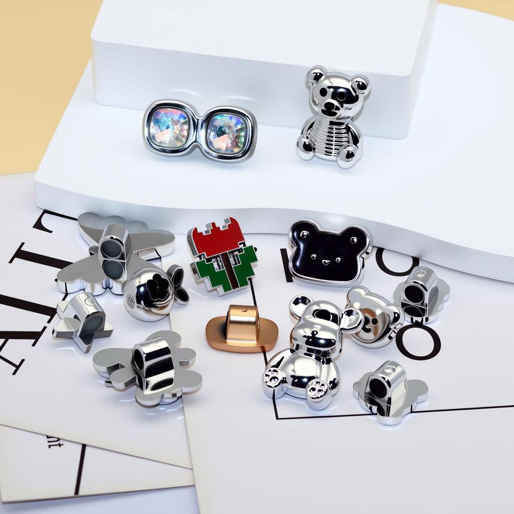 Elegant Matte Silver Teddy Bear Heart Strawberry Jewelry Hair Accessories with Handmade Details