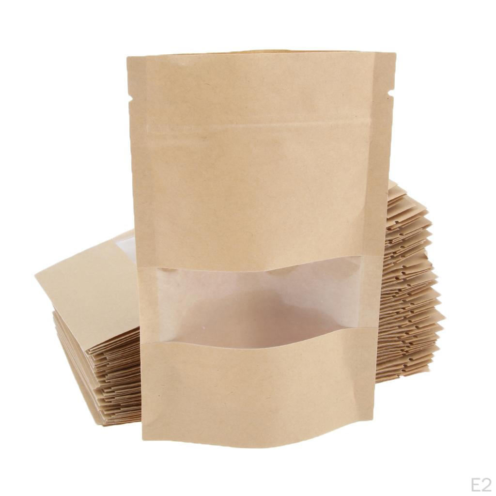 50 Paper Pouches Pouch Food Packaging with Window - 9x14+3