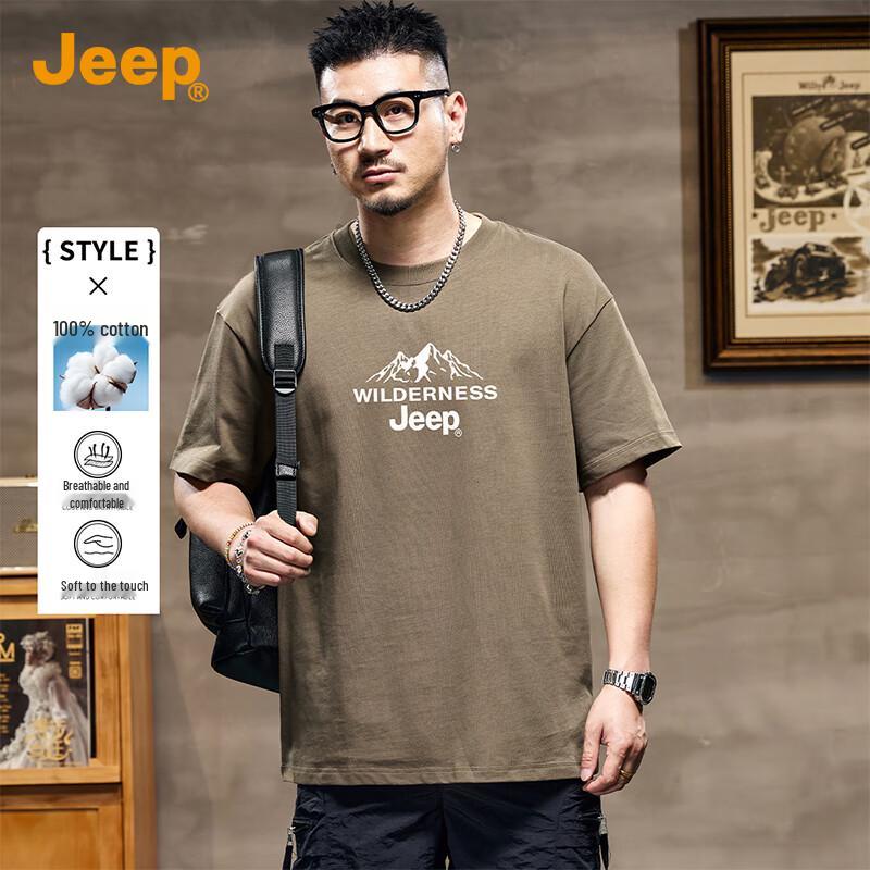 JEEP Men s 260G Heavyweight Pure Cotton Short Sleeve T-Shirt L