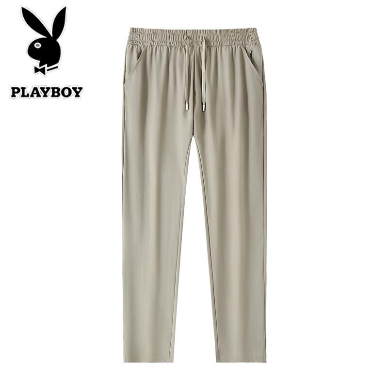 PLAYBOY Men s Summer Ice Silk Breathable Straight-Leg Casual Pants 3XL хаки