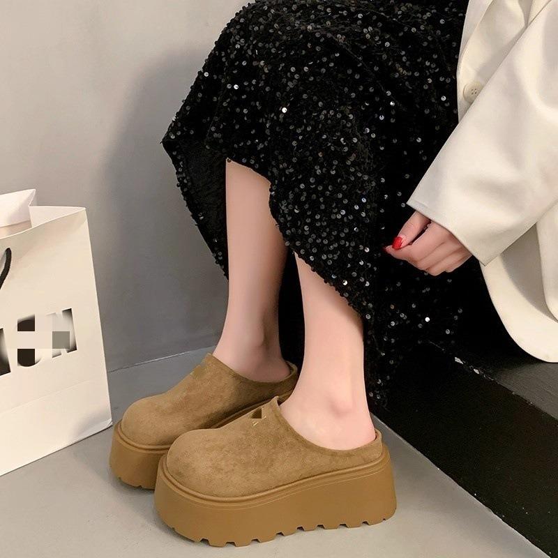 Autumn Bag Head Half Slippers Women Wear New Small Thick Soles To Increase Height Lazy Boken Single Shoes