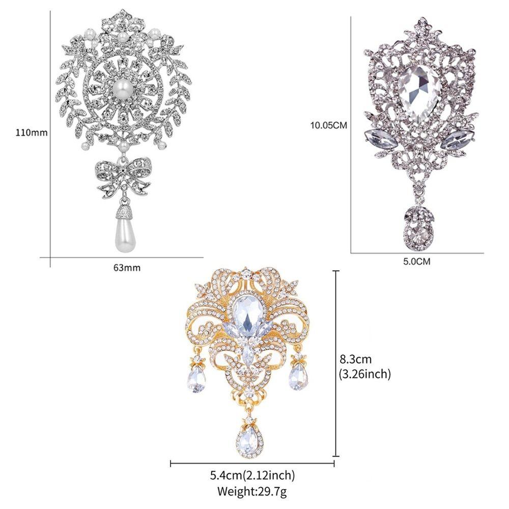 Elegant Shining Crystal Brooch Alloy Retro Style Rhinestone Lapel Pin Gold Silver Decorative Pearl Brooch Women's Fashion