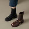 Krazing Pot Cow Skin Round Toe Chunky Heels Stretch Boots Size 42 Women Metal Buckle Knitwear Ankle Boots