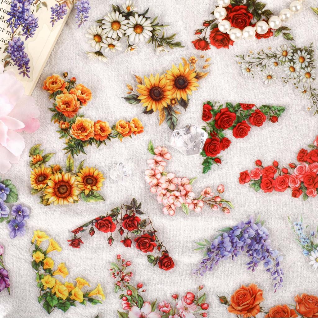 20 Pcs Floral Corner Stickers PET for Journaling Scrapbook Supplies DIY Crafts and Decorative Aesthetics Sticker
