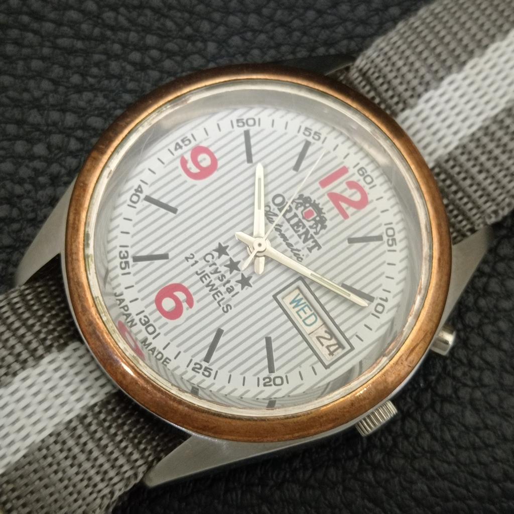 AUTOMATICKÉ VINTAGE ORIENT CRYSTAL JAPONSKO 46941 PÁNSKÉ HODINKY S BÍLÝM CIFERNÍKEM a703326-1 R213b-a703326