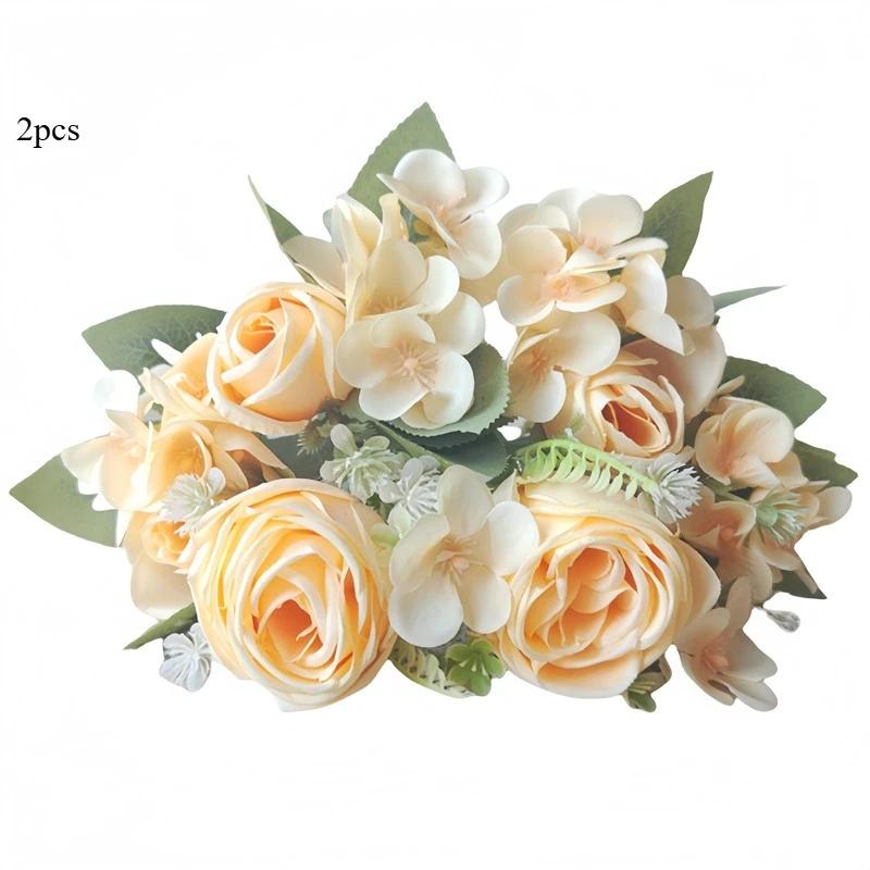 

2pcs Silk Artificial Roses Hydrangea Bouquet High Quality Fake Flowers Festival Decoration Pink Kimberley Rose Simulation Flower