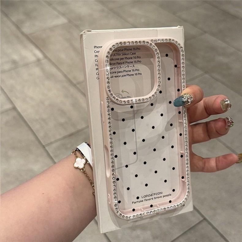 

Black Polka Dot Rhinestone Drop-Proof Transparent Apple Phone Case for iPhone 13-17, Including 14Plus and 16 Pro Max. Apple 17