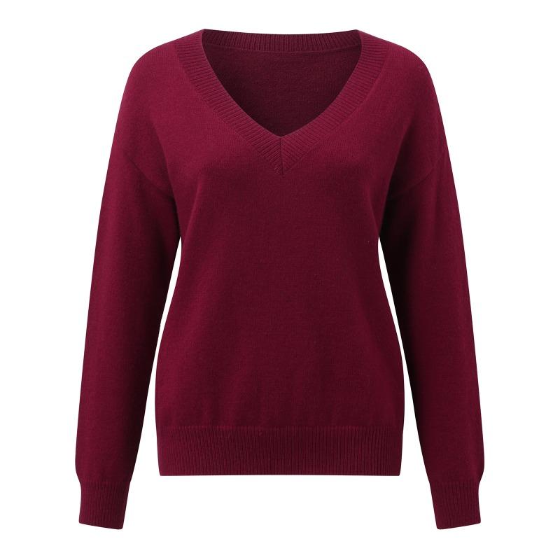 Women Long Sleeve V Neck Loose Knit Casual Pullover Sweater