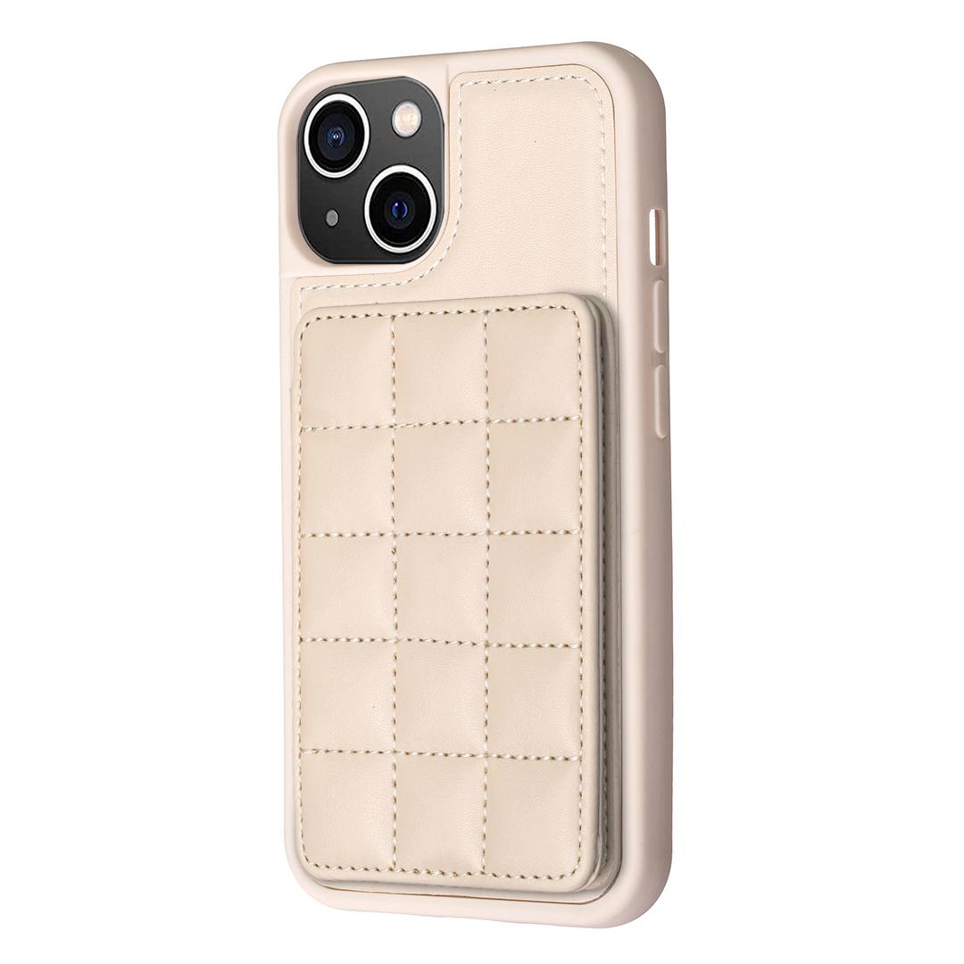 

Style-BF24 For iPhone 13/14 PU Leather Coated TPU Cover Card Slots Kickstand Phone Case Beige