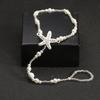 Rhinestone Starfish Pearl Finger Elastic Anklet, Bridal Foot