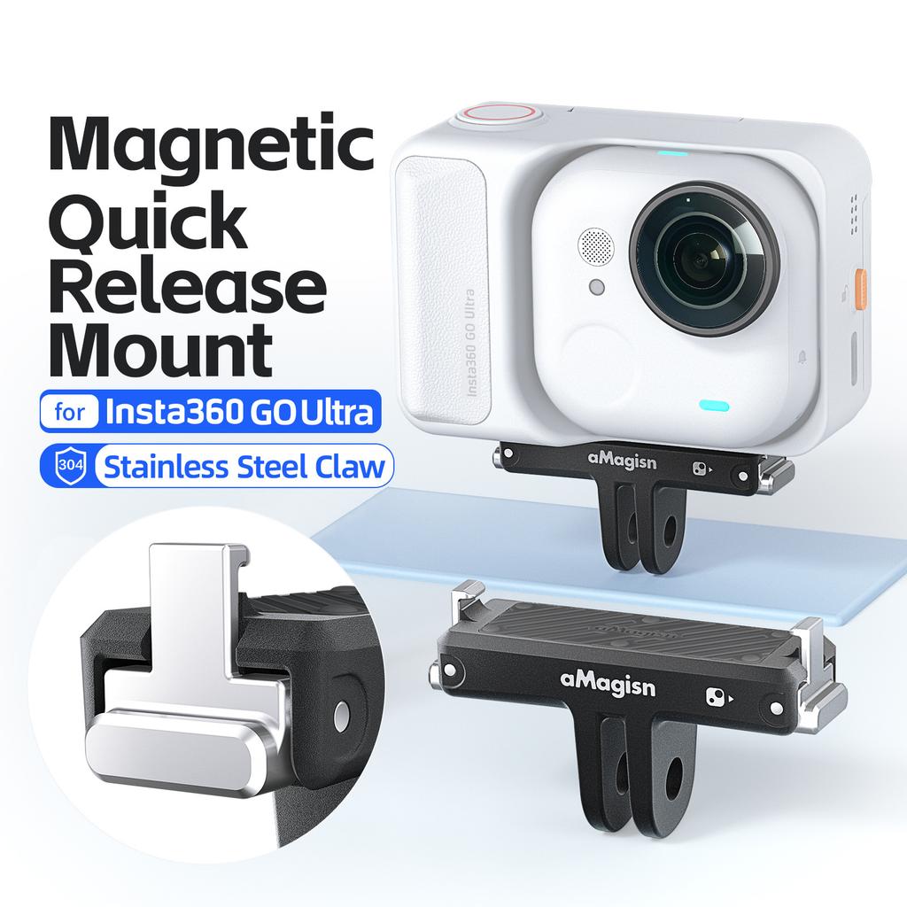 AMAGISN For Insta360 Go Ultra Action Camera Plastic + Stainless Steel Magnetic Quick Release Mount Shockproof Bracket