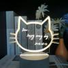 3D Message Board LED Night Lights A Repeatable Writing Cat Face Shape LED Writing Board DIY Transparent USB
