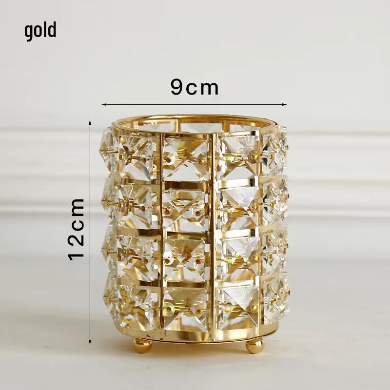 Nordic INS Style Crystal Iron Art Desktop Ornaments: Makeup Brush & Pen Holder Decorative Display.