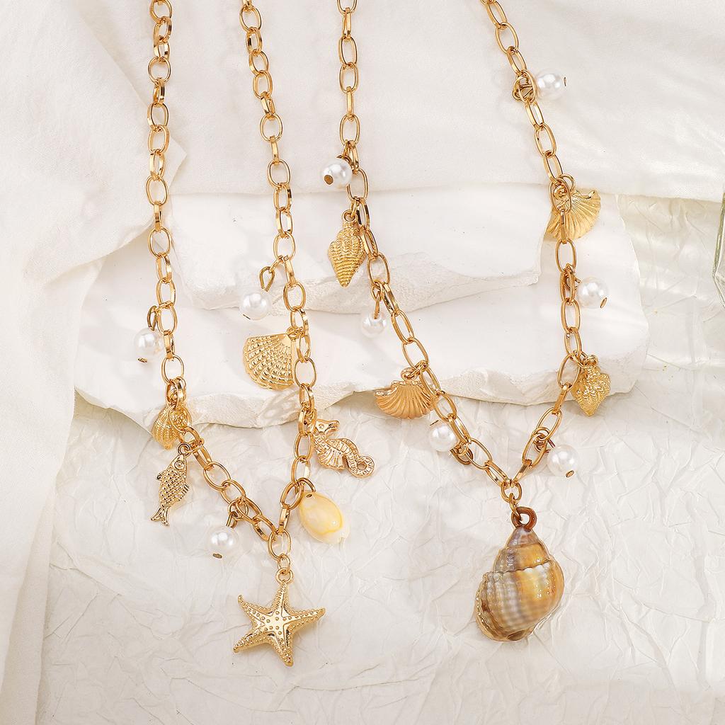 Fashion Pearl Tassel Necklace Ocean Style Starfish Shell Pendant Beachwear Neck Decoration For Women